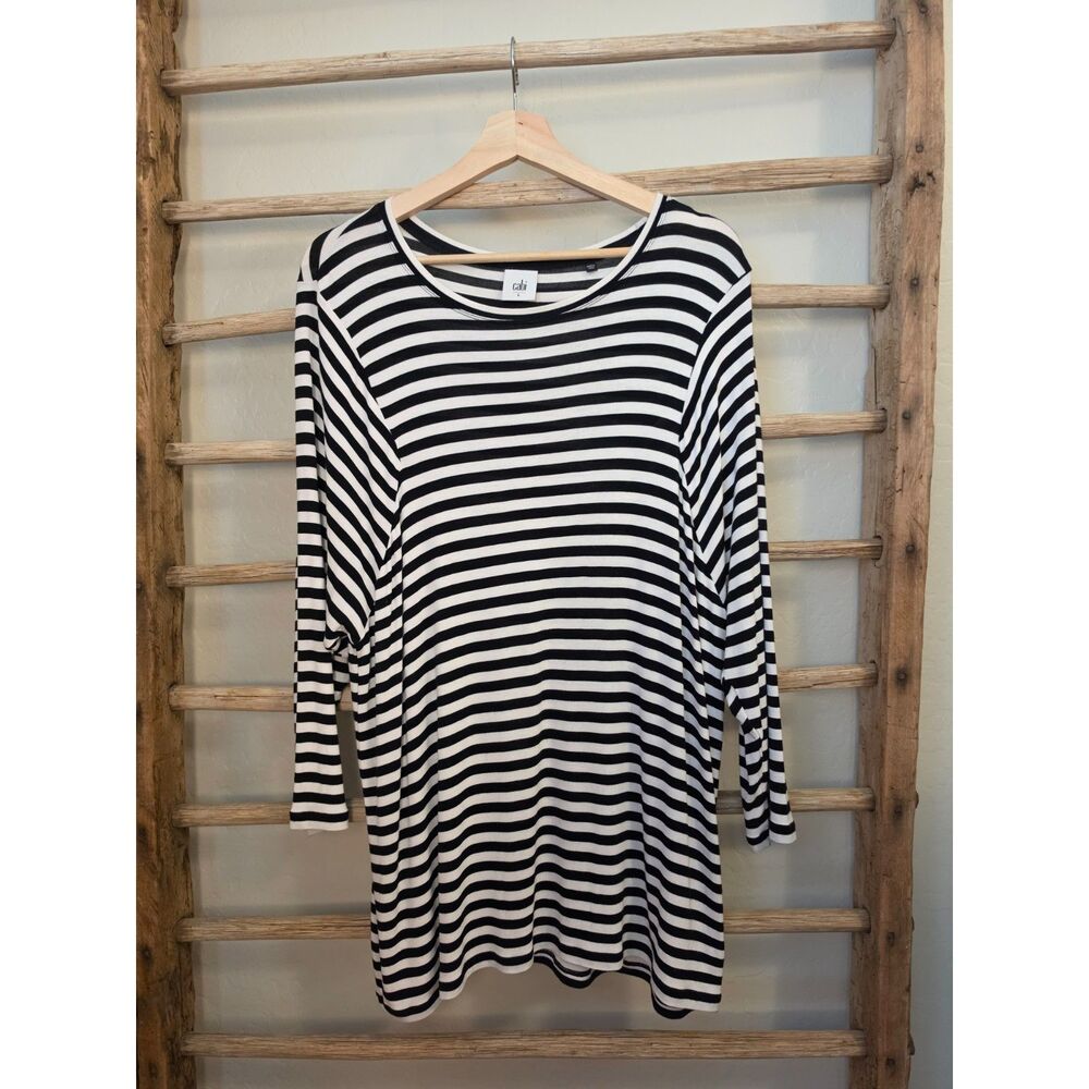 Cabi Bistro Tee 5188 Size L Black White Striped Dolman Long Sleeve Tunic Top